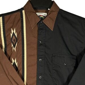Cumberland Outfitters Mens Western Pearl Snap Shirt Large Brown Black Southwest